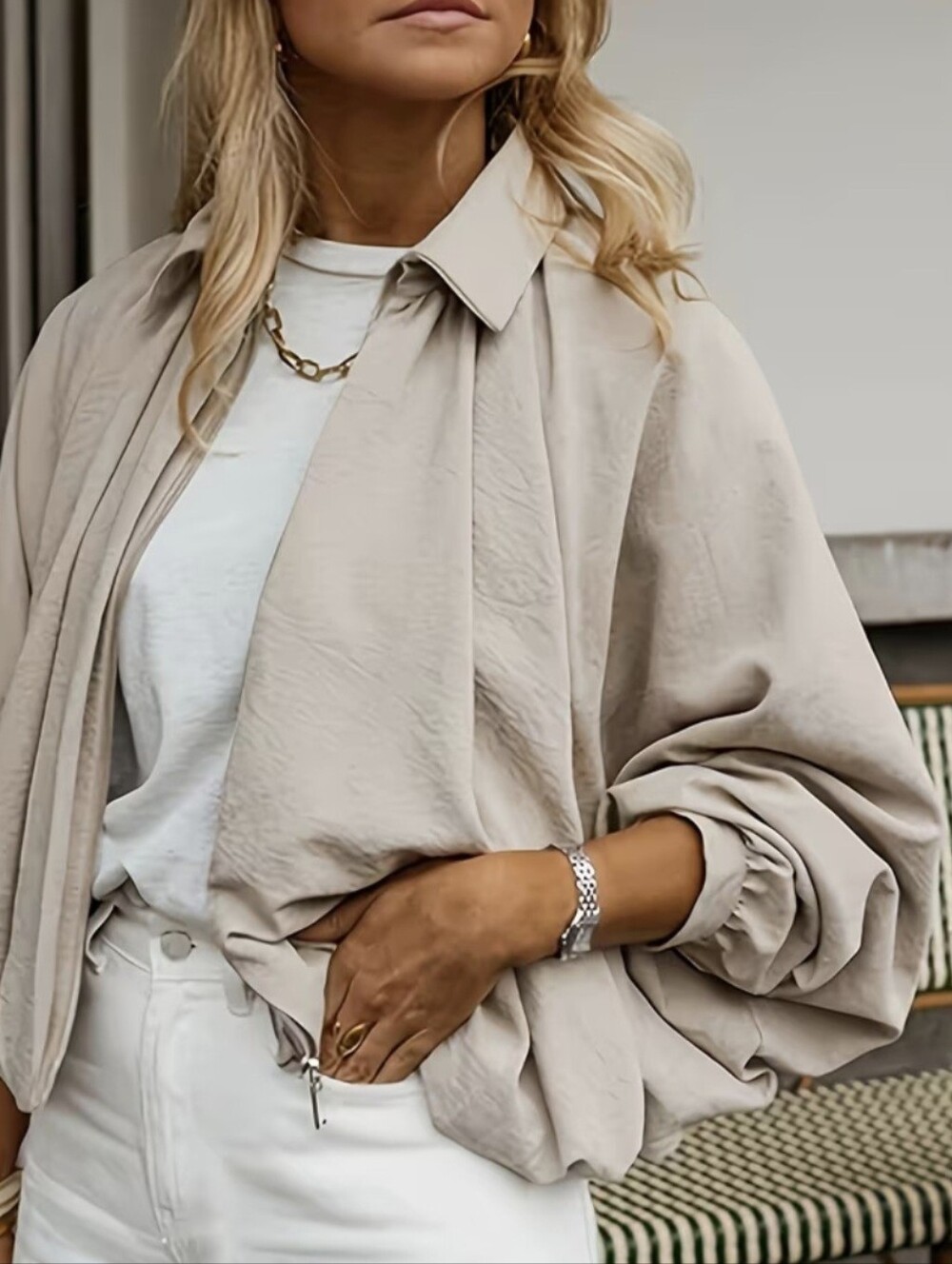 New Batwing Sleeve Loose Casual Pocket Coat Gentle Daily Style Lapel Zipper Jack